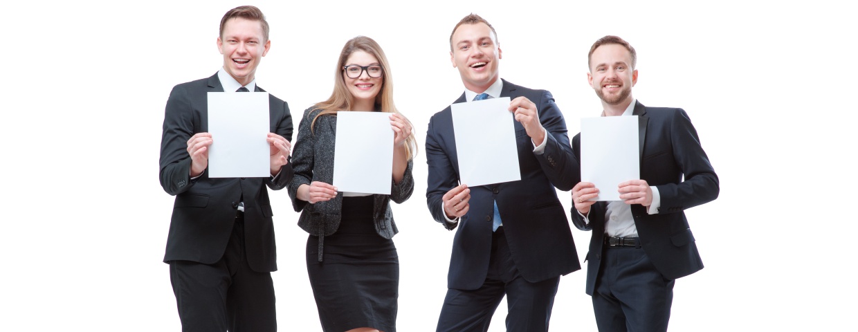 business people holding copier paper